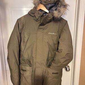 Eddie Bauer Olive Parka with Faux Fur Trim
